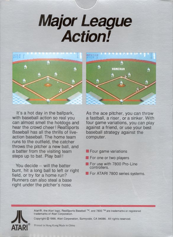 Back Cover for RealSports Baseball (Atari 7800)