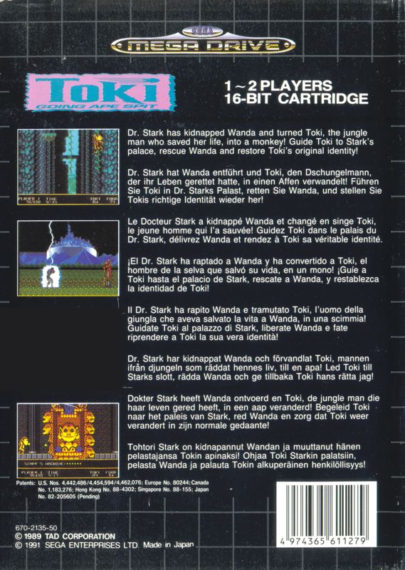 Back Cover for Toki: Going Ape Spit (Genesis)