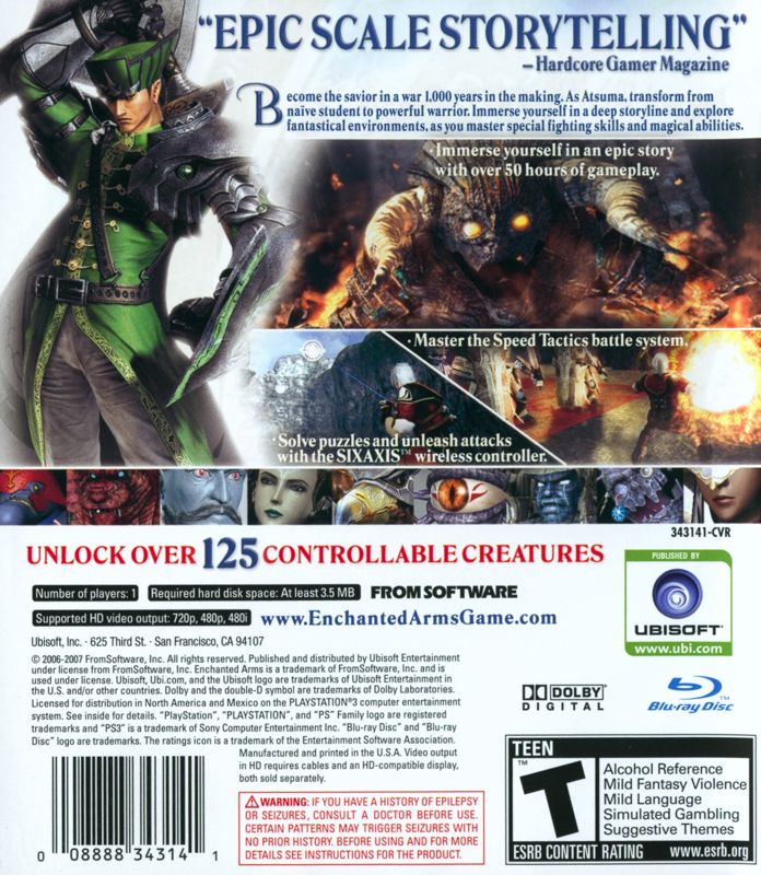 Back Cover for Enchanted Arms (PlayStation 3)