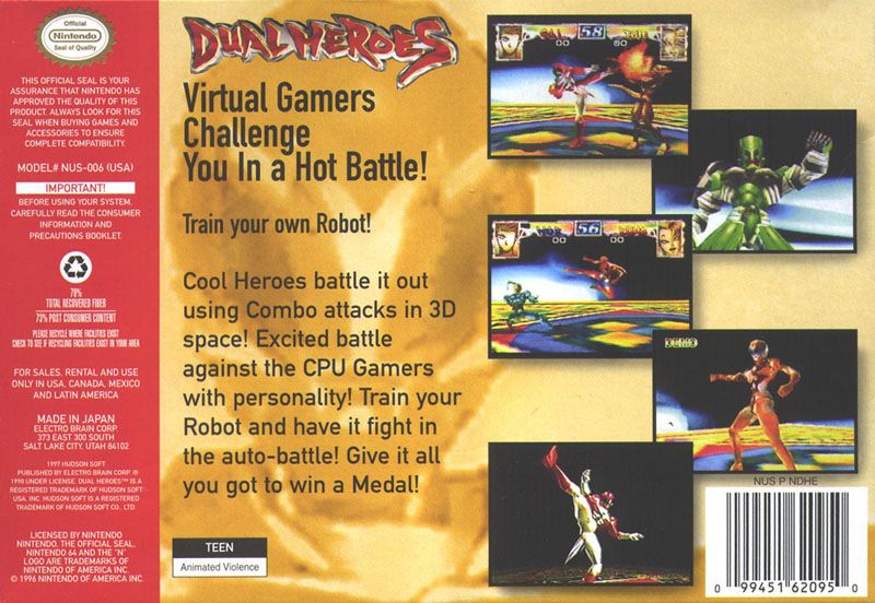 Back Cover for Dual Heroes (Nintendo 64)