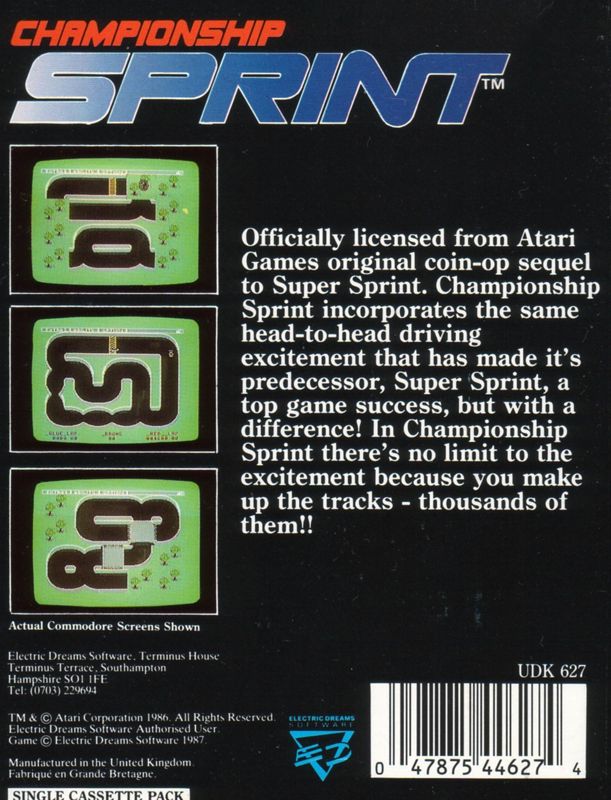 Back Cover for Championship Sprint (Commodore 64)