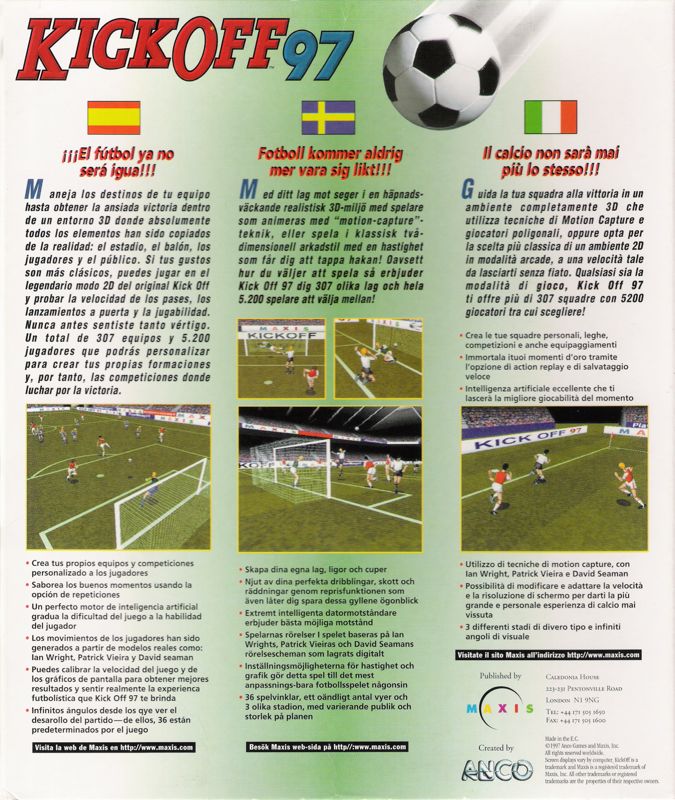 Back Cover for Kick Off 97 (DOS and Windows)