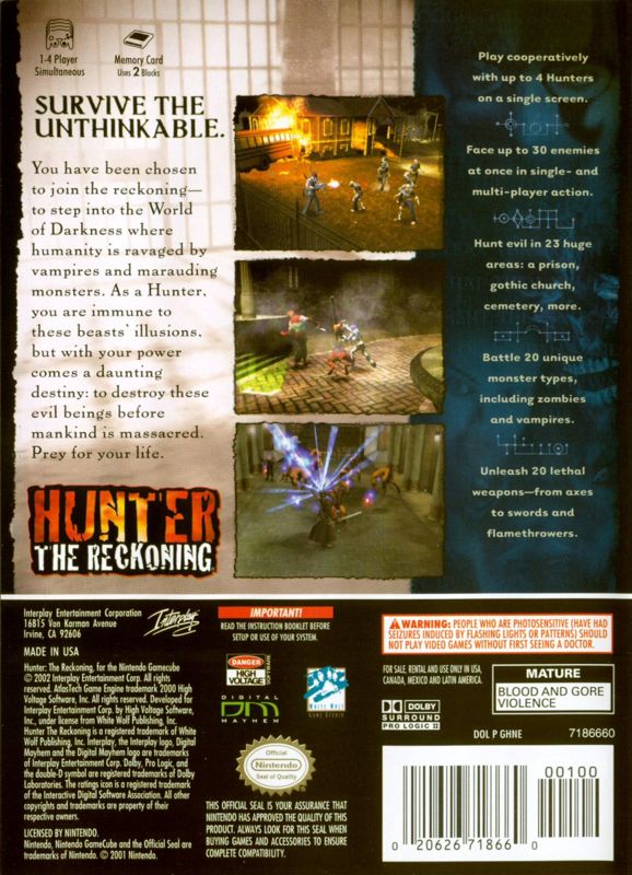 Back Cover for Hunter: The Reckoning (GameCube)