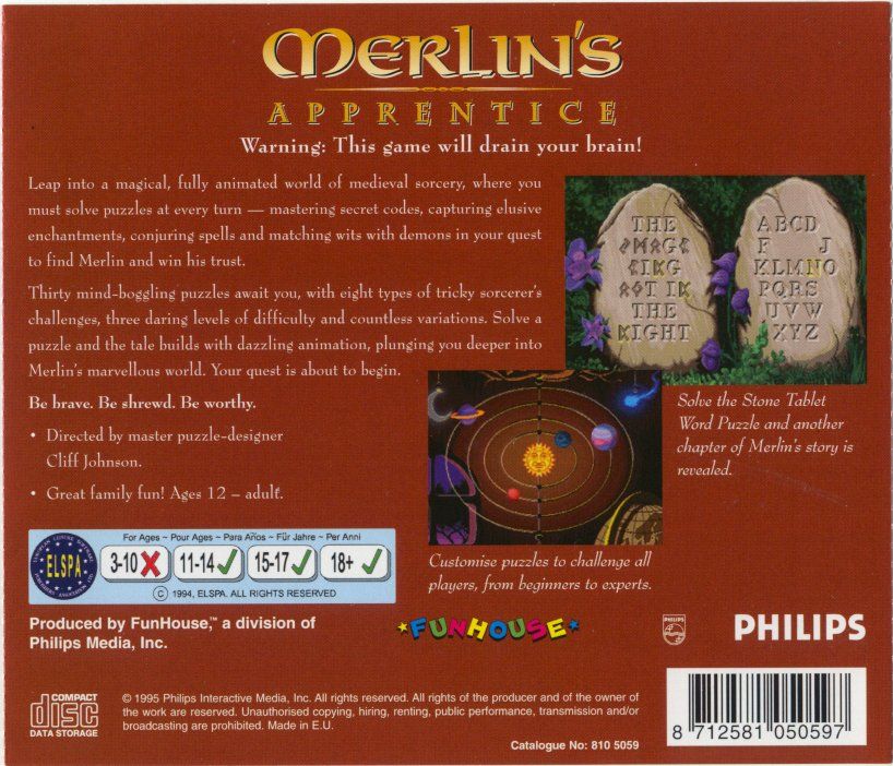 Other for Merlin's Apprentice (Macintosh and Windows 3.x): Jewel Case - Back