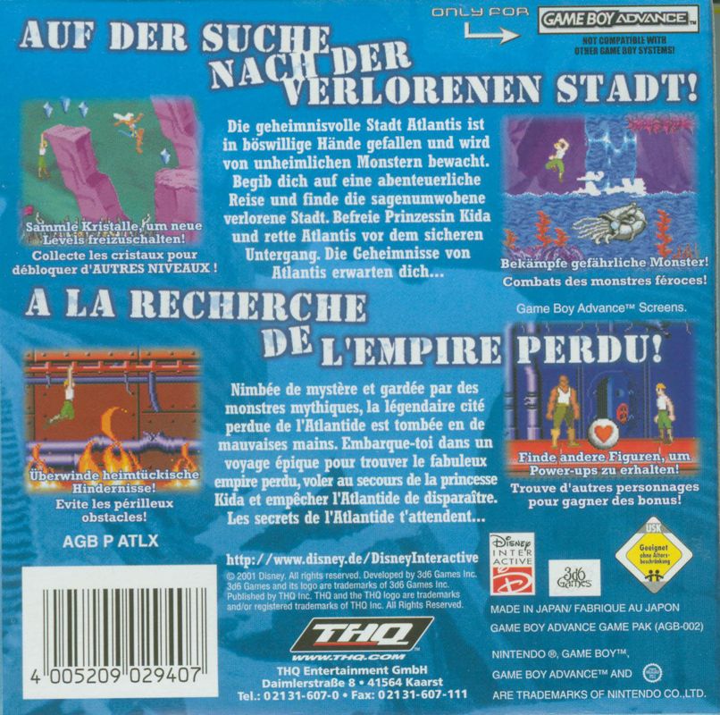 Back Cover for Disney's Atlantis: The Lost Empire (Game Boy Advance)