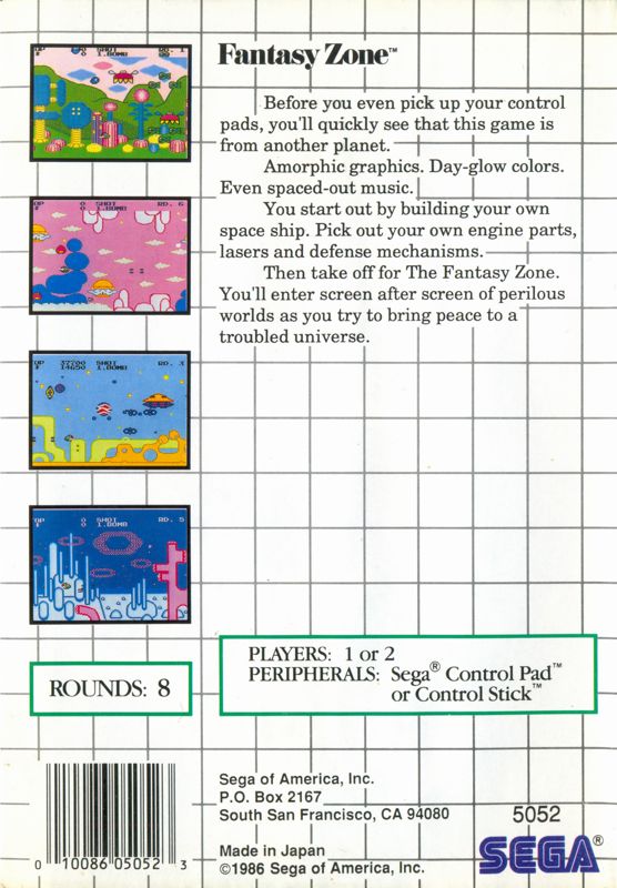 Back Cover for Fantasy Zone (SEGA Master System) (Blue label release)