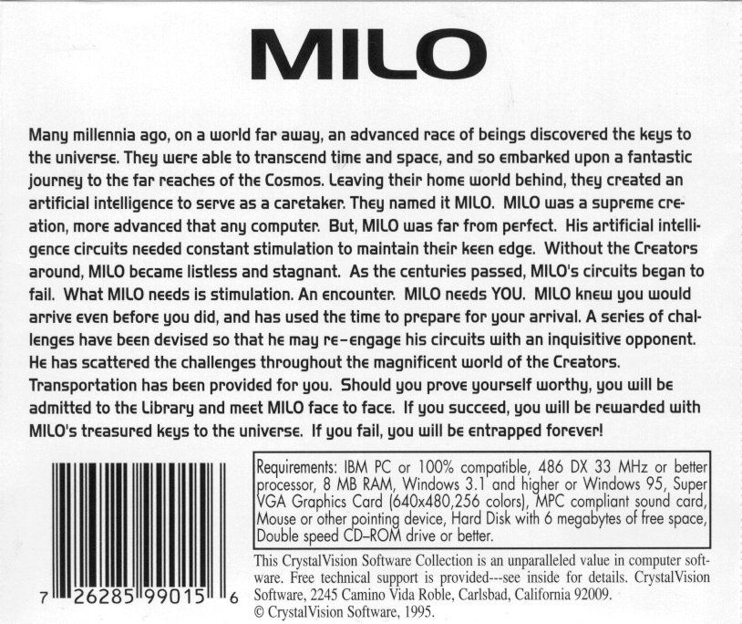 Other for Milo (Windows and Windows 3.x): Jewel Case - Back
