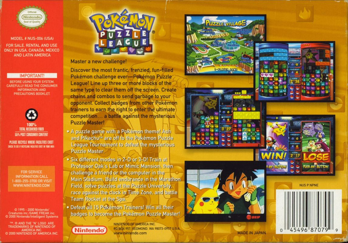 Back Cover for Pokémon Puzzle League (Nintendo 64)