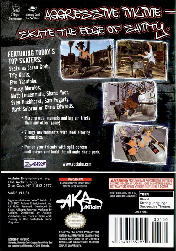 Back Cover for Aggressive Inline (GameCube)