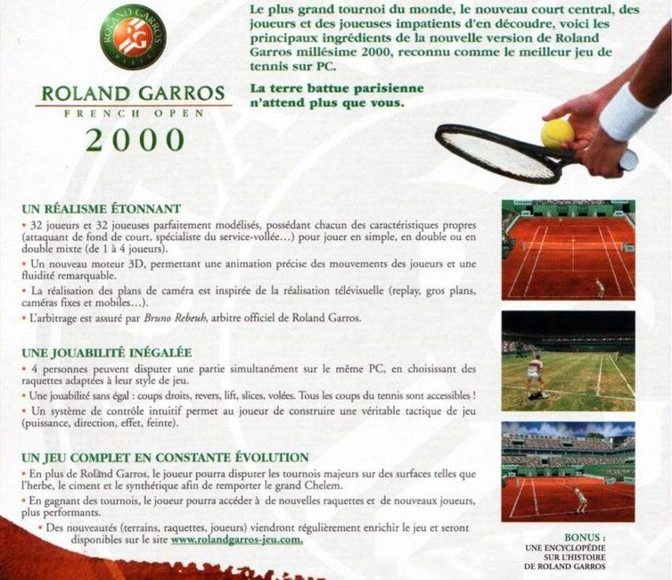 Back Cover for Roland Garros French Open 2000 (Windows)