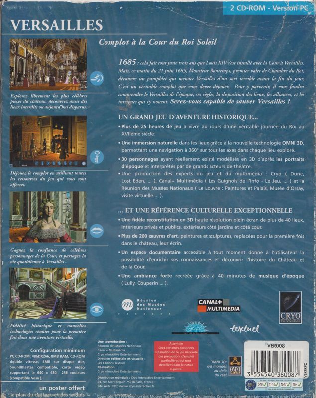 Back Cover for Versailles 1685 (DOS and Windows) (New version enhanced for Windows 95)