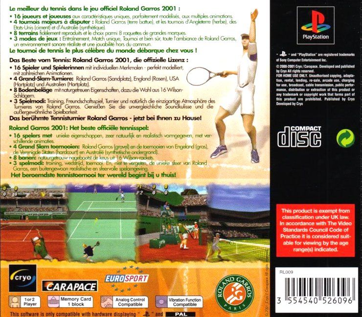 Back Cover for Roland Garros French Open 2001 (PlayStation)