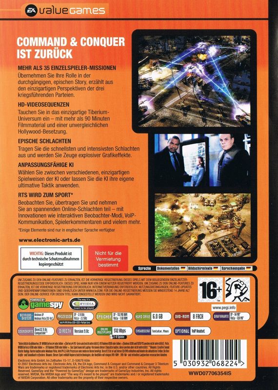 Back Cover for Command & Conquer 3: Tiberium Wars (Windows) (EA Value Games release)