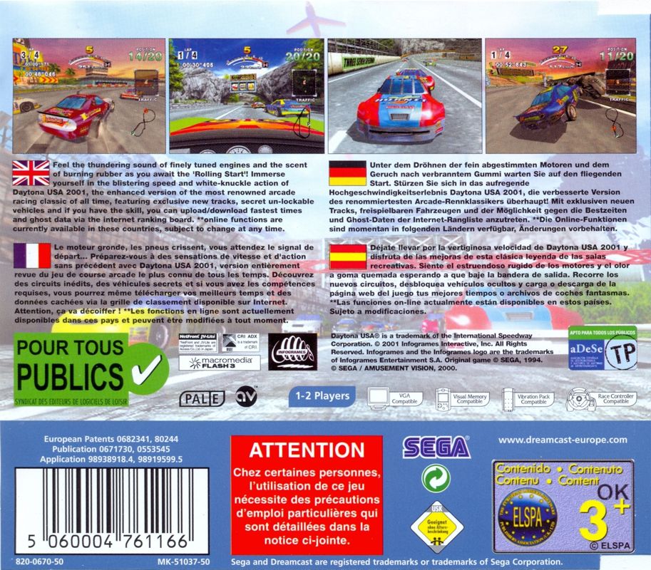 Back Cover for Daytona USA (Dreamcast)