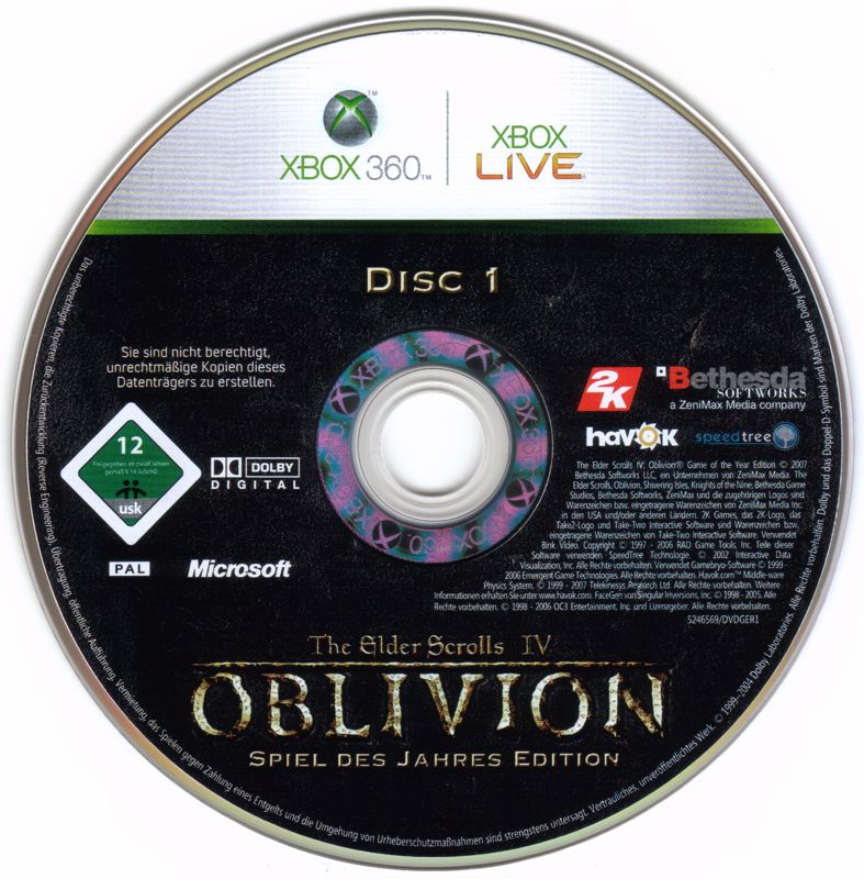 Media for The Elder Scrolls IV: Oblivion - Game of the Year Edition (Xbox 360): Disc 1/2