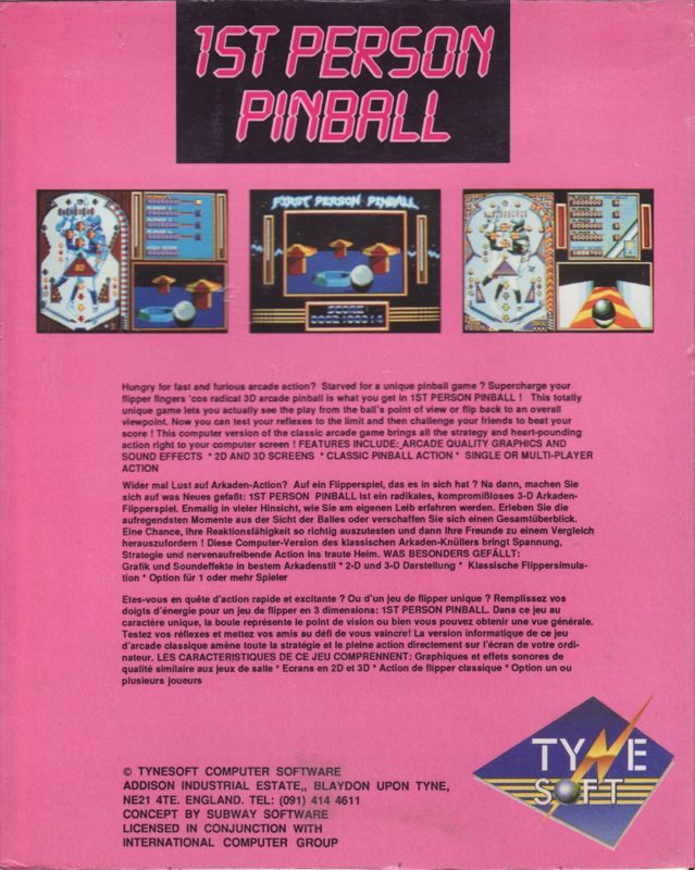 Back Cover for 1st Person Pinball (Atari ST)
