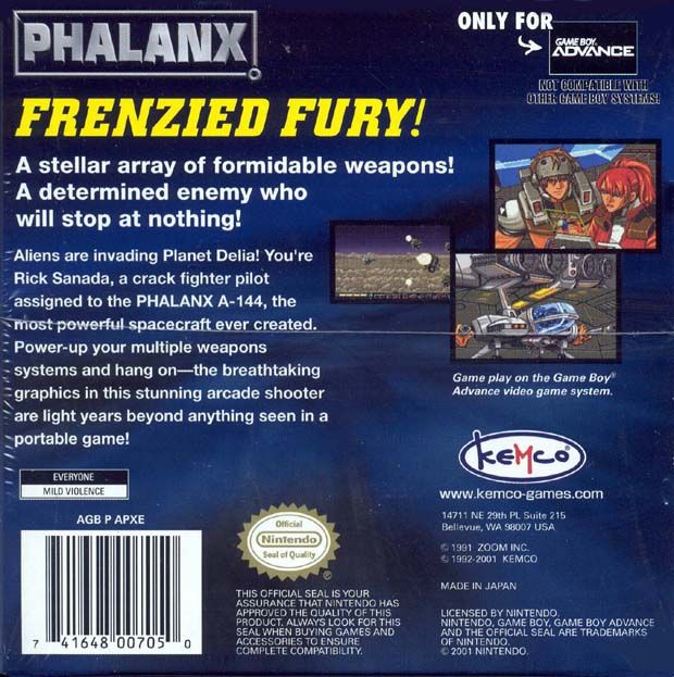 Back Cover for Phalanx (Game Boy Advance)