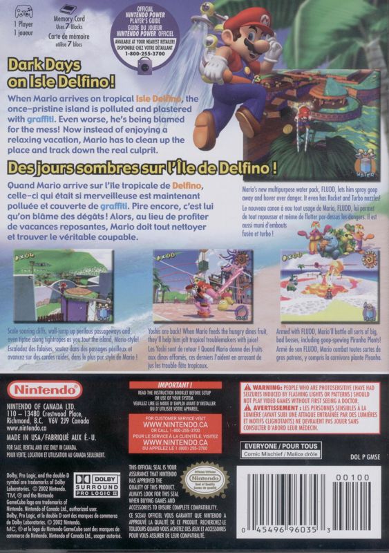 Back Cover for Super Mario Sunshine (GameCube)