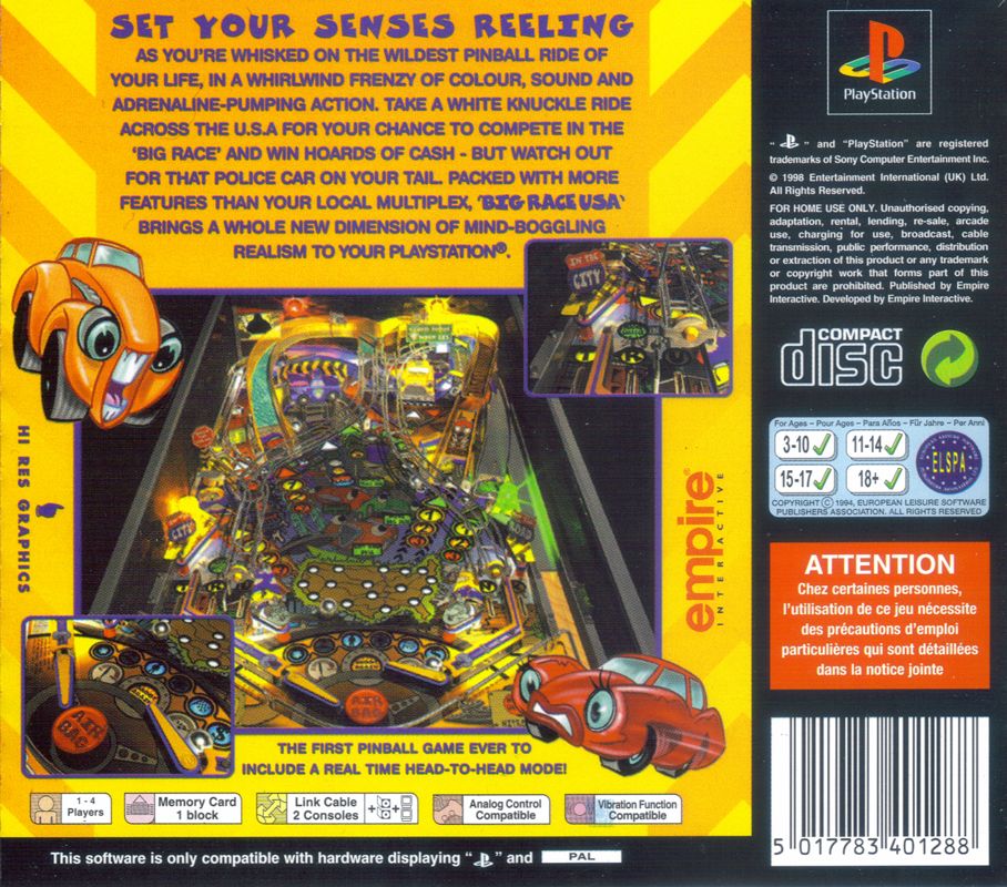 Back Cover for Pro Pinball: Big Race USA (PlayStation)