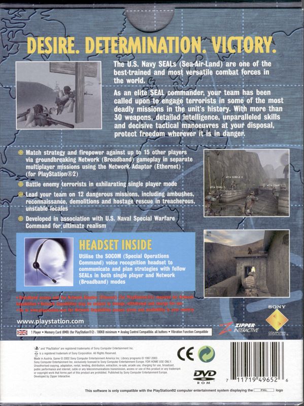 Back Cover for SOCOM: U.S. Navy SEALs (PlayStation 2) (Headset and game)