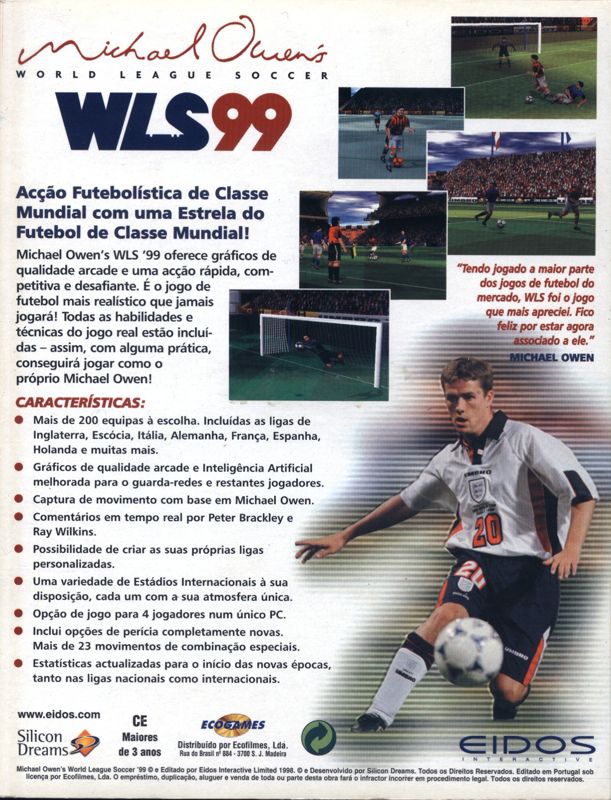 Back Cover for Michael Owen's World League Soccer '99 (Windows)