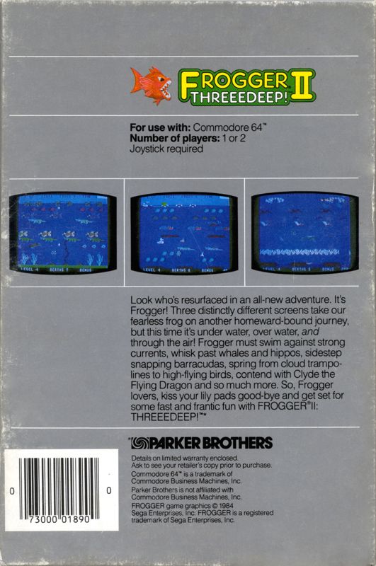 Back Cover for Frogger II: ThreeeDeep! (Commodore 64)