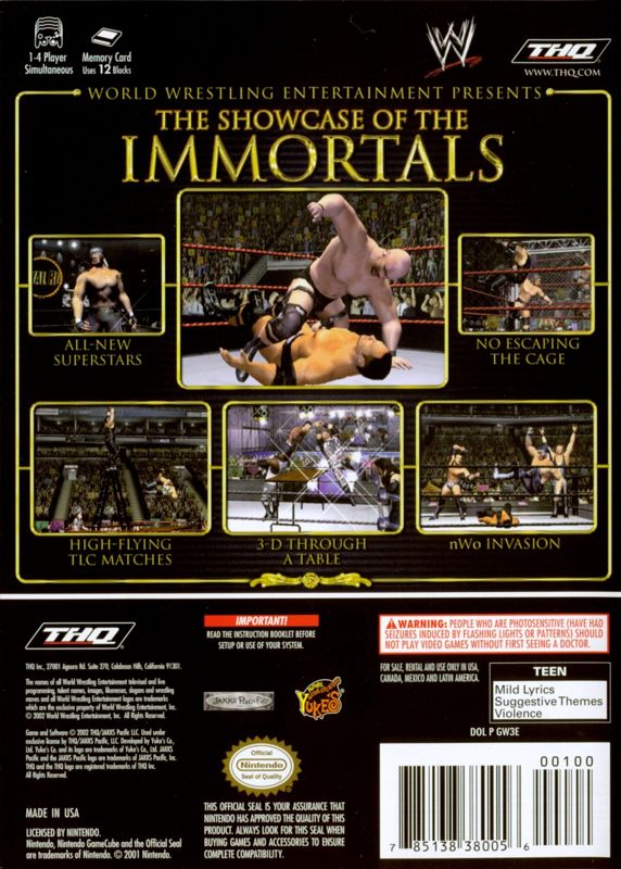 Back Cover for WWE WrestleMania X8 (GameCube)
