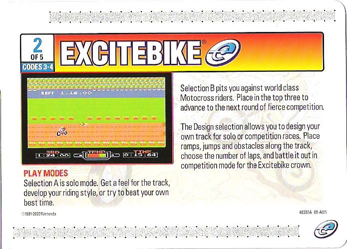 Media for Excitebike (Game Boy Advance) (e-Reader Packaging): e-Card 2