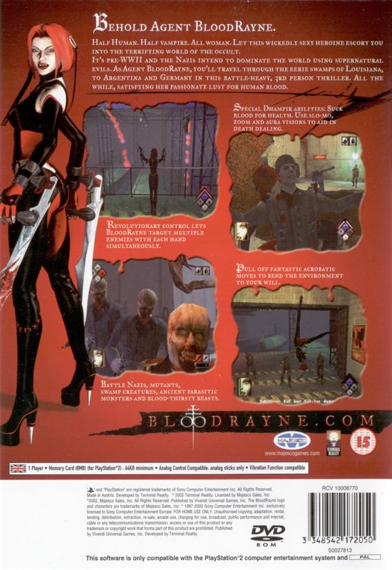 Back Cover for BloodRayne (PlayStation 2)