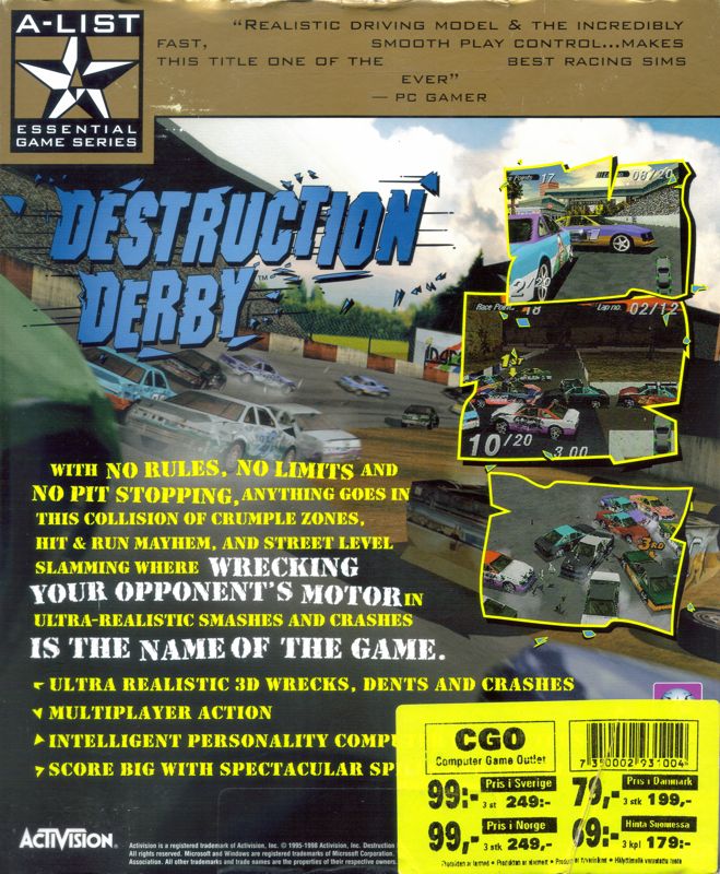 Back Cover for Destruction Derby (DOS) (A-List Essential Game Series release)