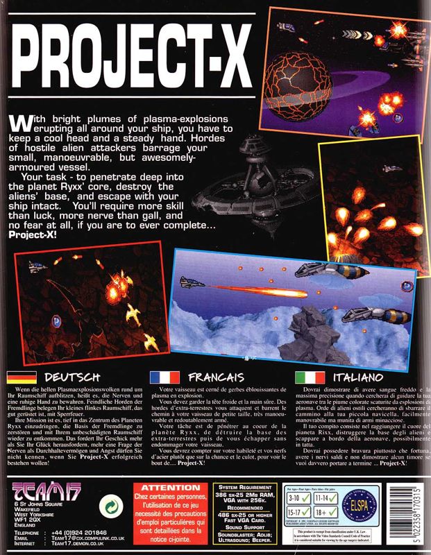 Back Cover for Project-X (DOS)
