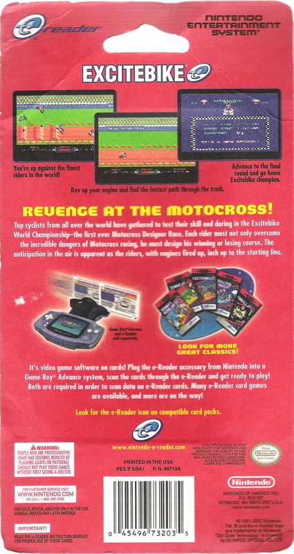 Back Cover for Excitebike (Game Boy Advance) (e-Reader Packaging)