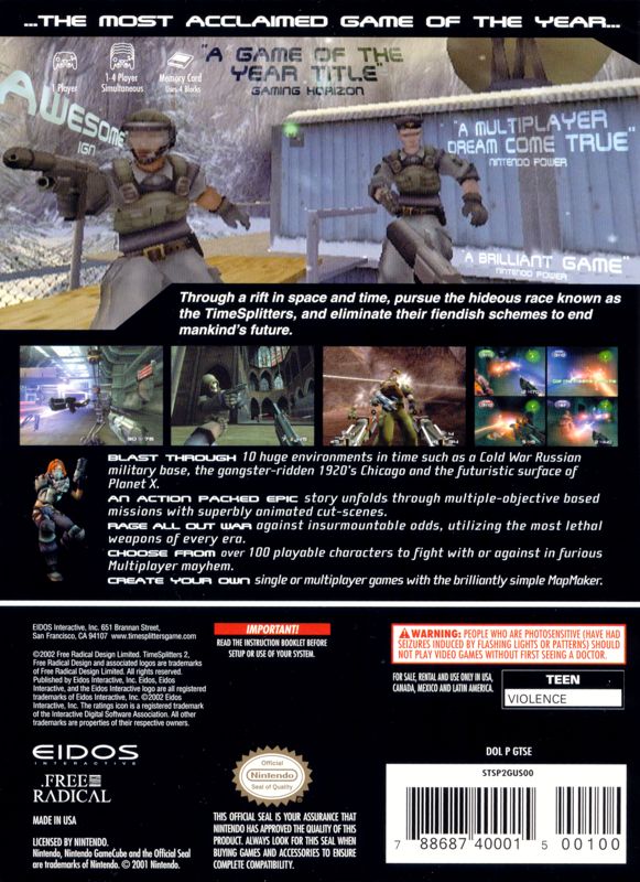 Back Cover for TimeSplitters 2 (GameCube)