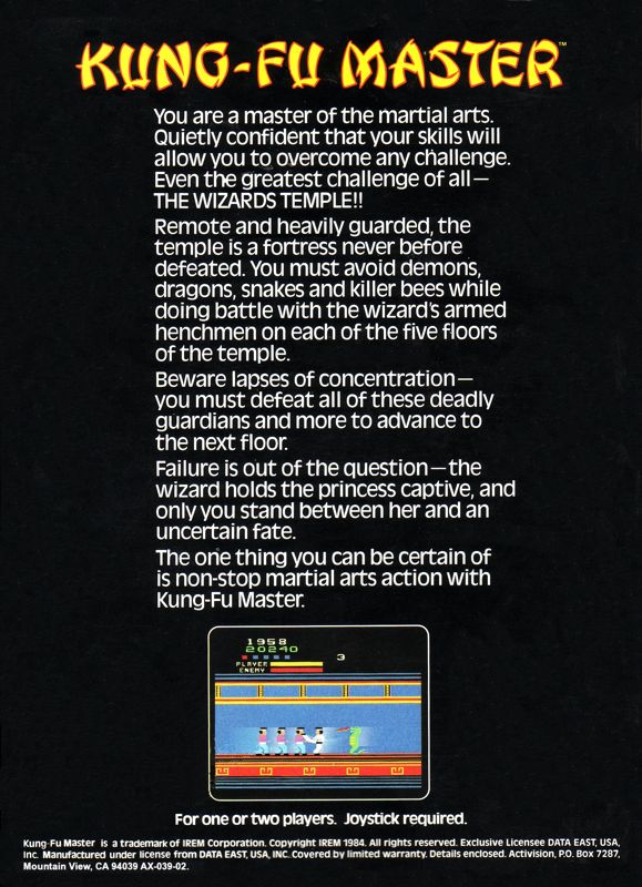 Back Cover for Kung-Fu Master (Atari 2600)