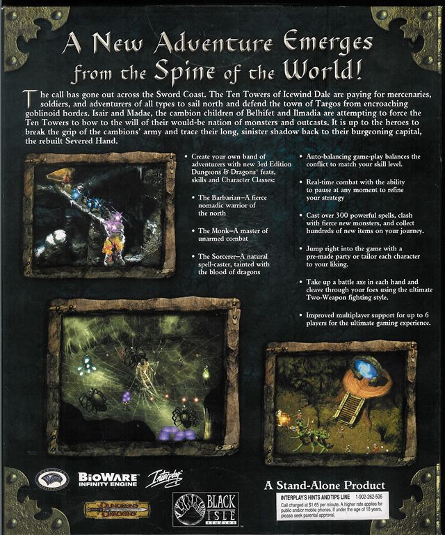 Back Cover for Icewind Dale II (Windows)