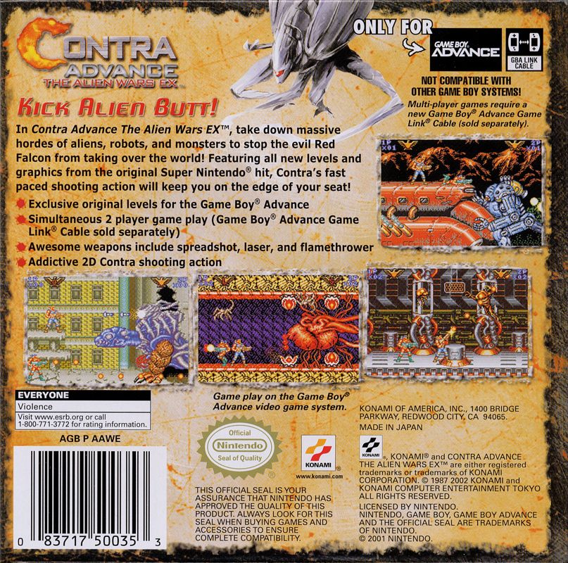 Back Cover for Contra Advance: The Alien Wars EX (Game Boy Advance)