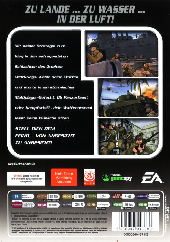 Back Cover for Battlefield 1942 (Windows) (EA Most Wanted release)