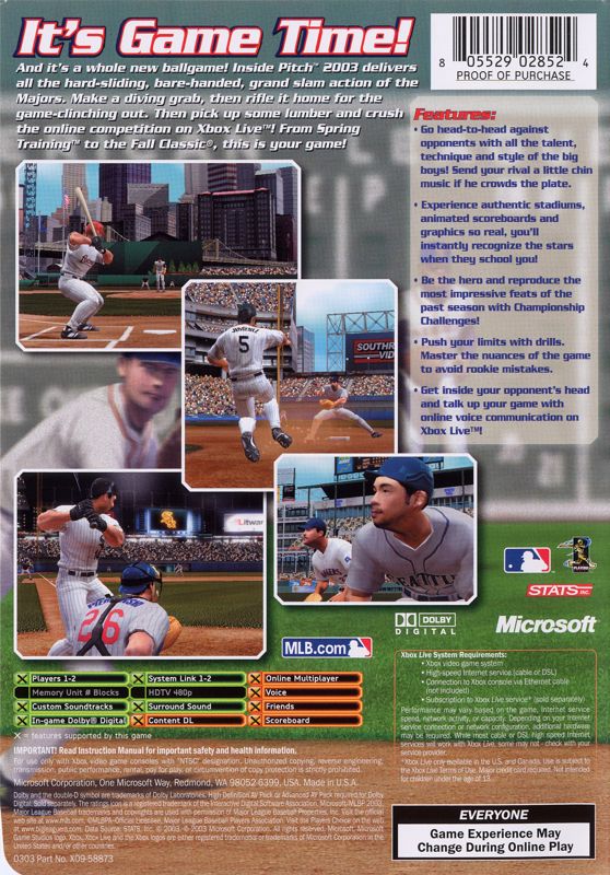 Back Cover for Inside Pitch 2003 (Xbox)