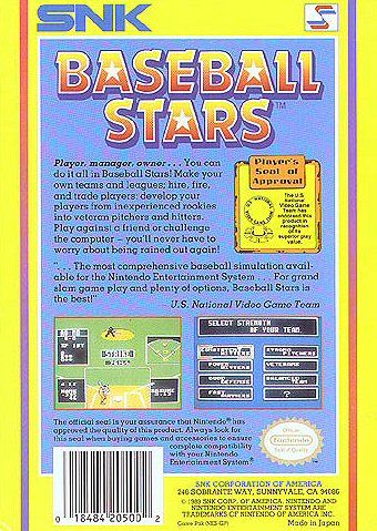 Back Cover for Baseball Stars (NES)