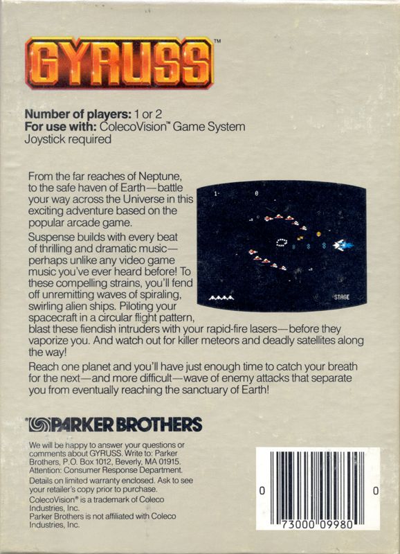 Back Cover for Gyruss (ColecoVision)