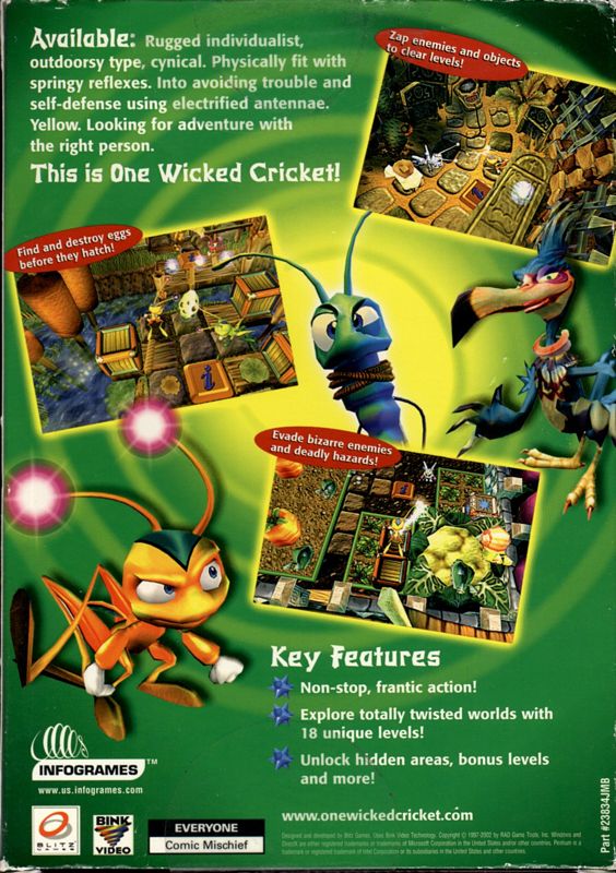 Back Cover for Zapper: One Wicked Cricket! (Windows)