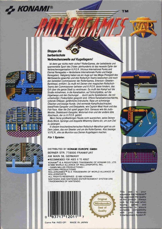 Back Cover for Rollergames (NES)