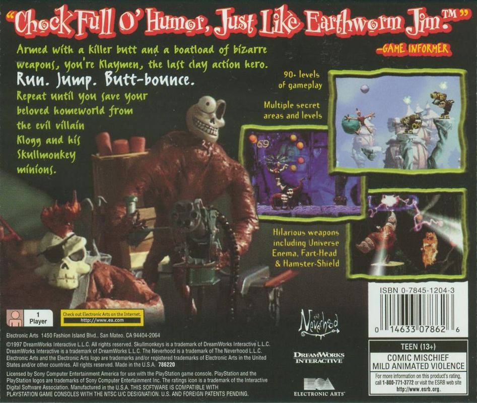 Back Cover for Skullmonkeys (PlayStation)