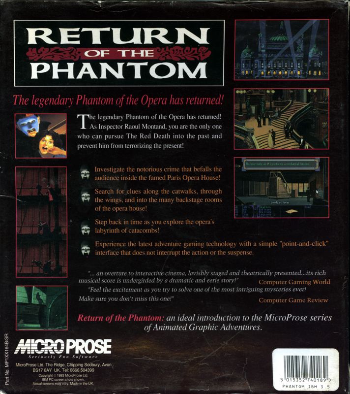 Back Cover for Return of the Phantom (DOS)