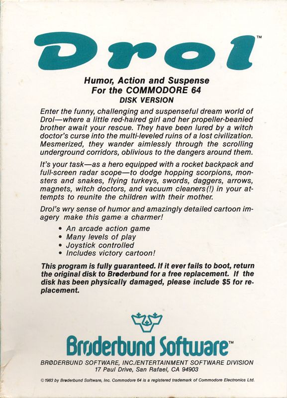 Back Cover for Drol (Commodore 64)