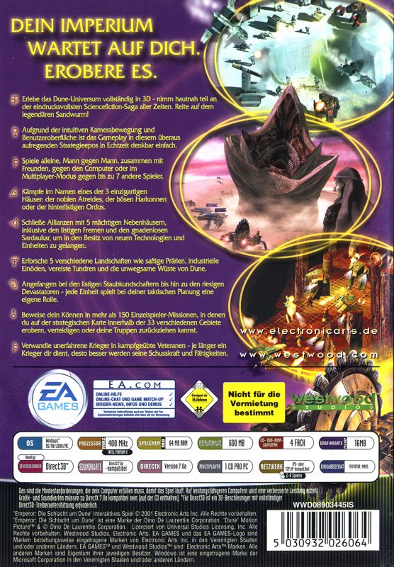 Back Cover for Emperor: Battle for Dune (Windows)