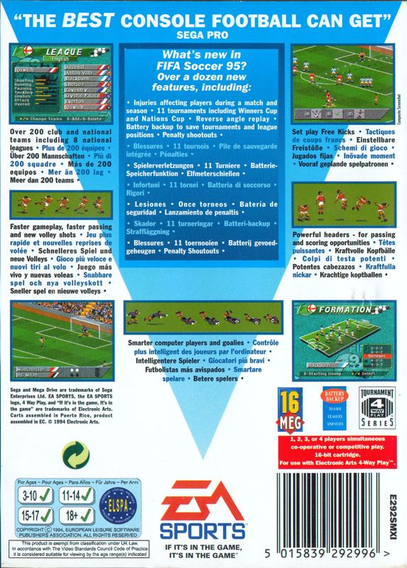 Back Cover for FIFA Soccer 95 (Genesis)