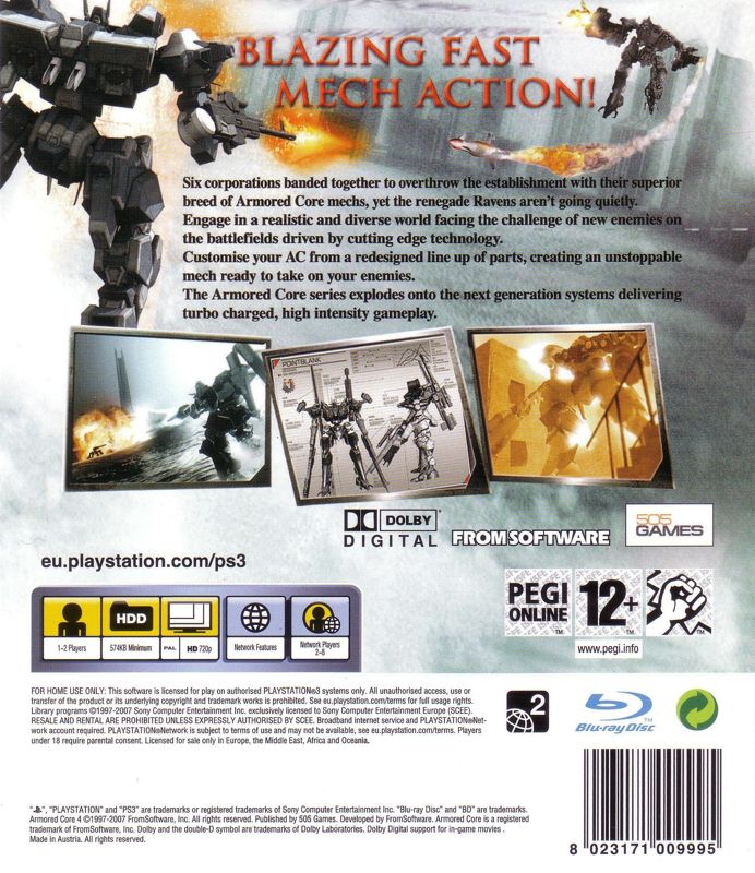Back Cover for Armored Core 4 (PlayStation 3)