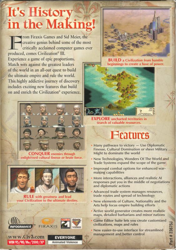 Back Cover for Sid Meier's Civilization III (Game of the Year Edition) (Windows)