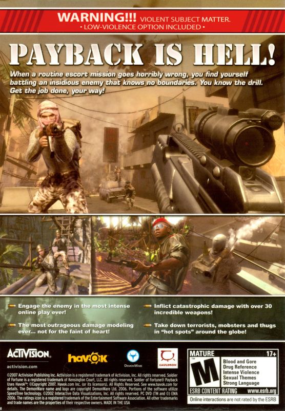 Back Cover for Soldier of Fortune: Payback (Windows) (Best Buy exclusive release)